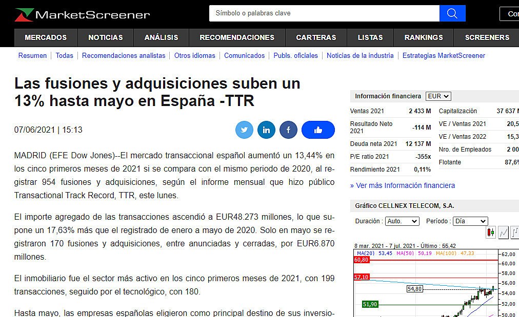 Las fusiones y adquisiciones suben un 13% hasta mayo en Espaa -TTR